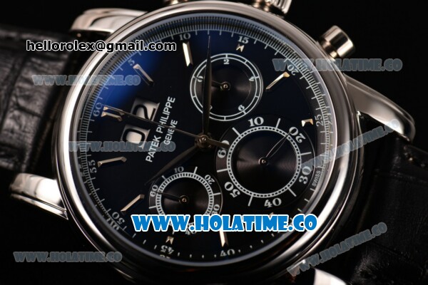 Patek Philippe Grand Complication Chrono Miyota OS20 Quartz Steel Case with Black Dial and Silver Stick Markers - Click Image to Close